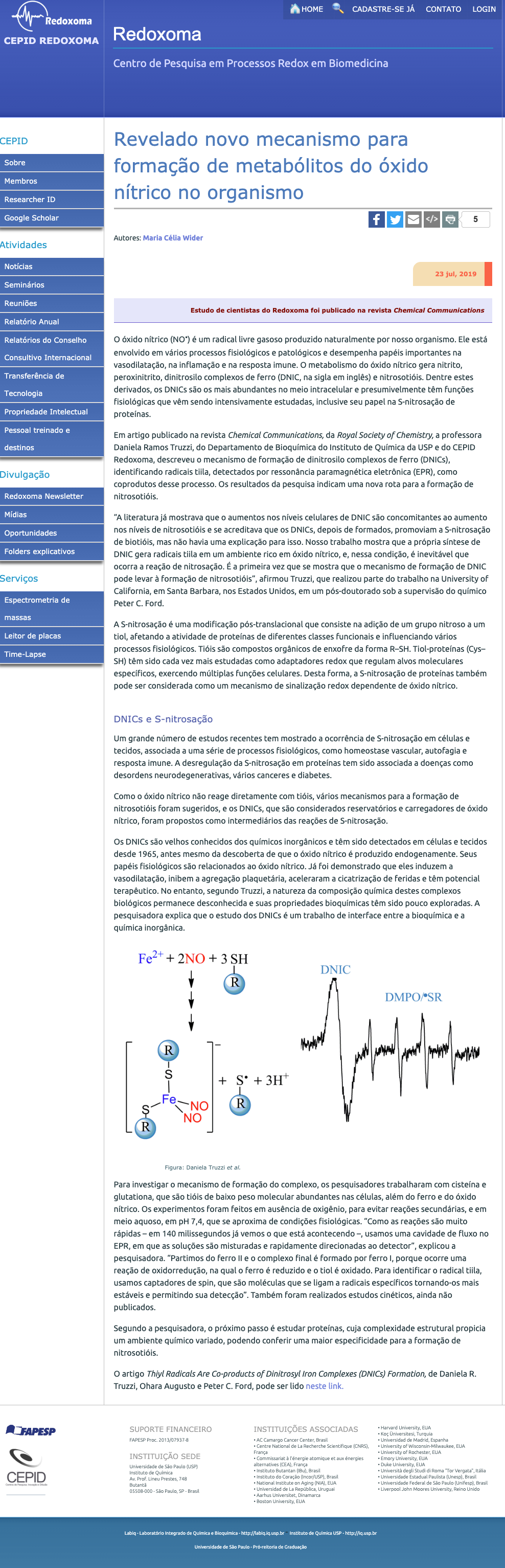 Revelado novo mecanismo para formação de metabólitos do óxido nítrico no organismo